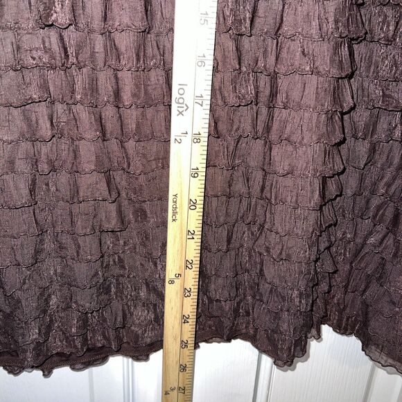 Cato Women Top 22/24W Short Sleeve Scoop Neck Stretch Brown Ruffle Tiered - Picture 9 of 11